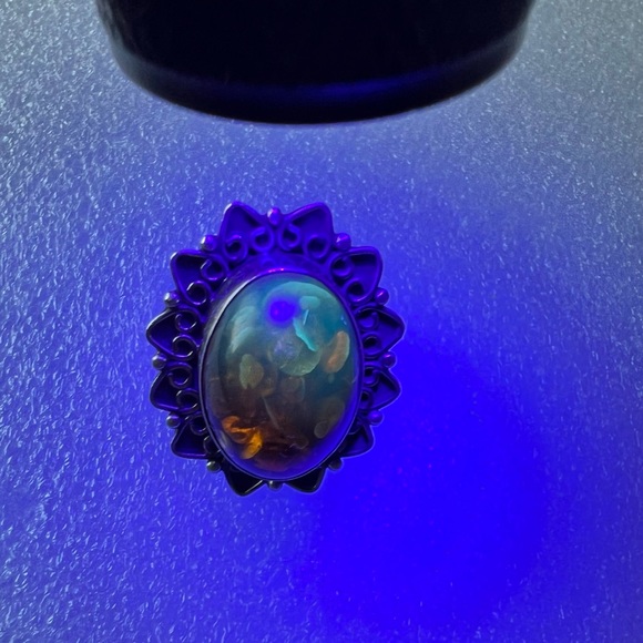 Amber .925 Sterling size 7” Ring Vintage  Large Amber Full of Inclusion. - Picture 9 of 10